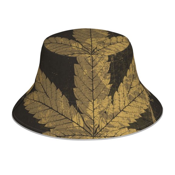 Reflective Bucket Hat Sun Hats Outdoor Travel Beach Packable Cap , Grunge Cannabis Leaf