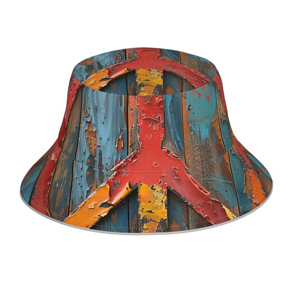 Reflective Bucket Hat Sun Hats Outdoor Travel Beach Packable Cap , Hippy Peace Vintage Vintage Art