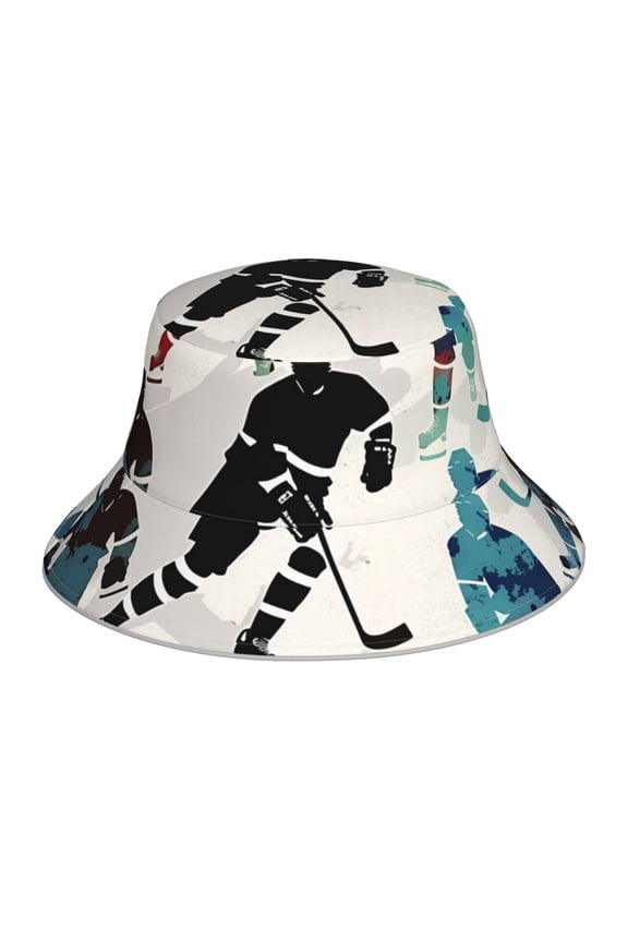Reflective Bucket Hat Sun Hats Outdoor Travel Beach Packable Cap , Hockey Players Vintage