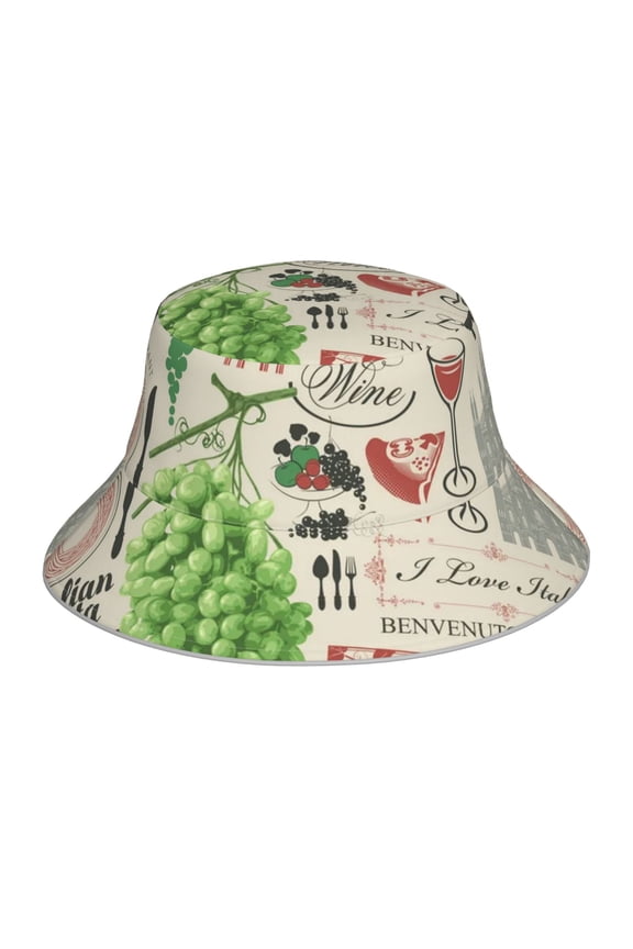 Reflective Bucket Hat Sun Hats Outdoor Travel Beach Packable Cap , Italian Cuisine Italy VintageFood Wine Cafe Italy Bar European Europe