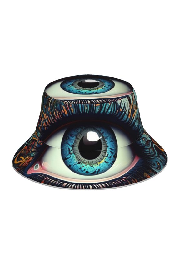 Reflective Bucket Hat Sun Hats Outdoor Travel Beach Packable Cap , Magic Evil Eyes Psychedelic