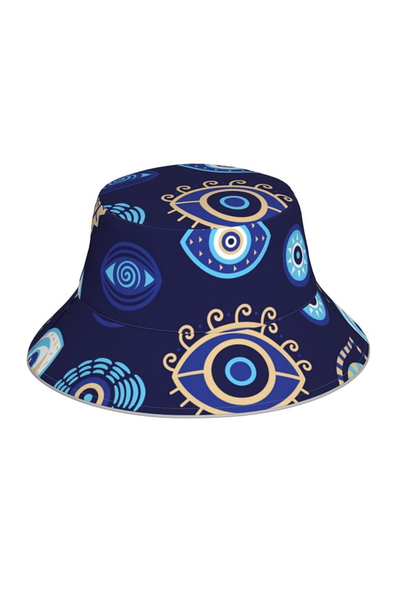 Reflective Bucket Hat Sun Hats Outdoor Travel Beach Packable Cap , Magic Evil Eyes