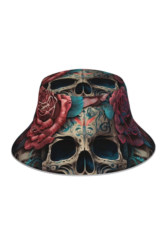 Reflective Bucket Hat Sun Hats Outdoor Travel Beach Packable Cap , Mexican Skull Roses Day Of The Dead