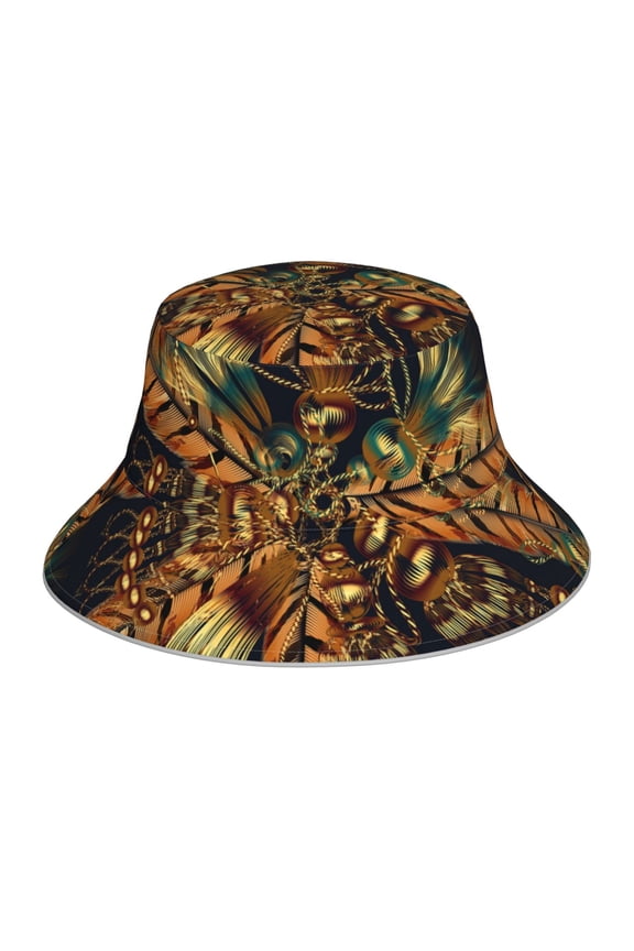 Reflective Bucket Hat Sun Hats Outdoor Travel Beach Packable Cap , Native Indian Feathers Ethnic Tassles