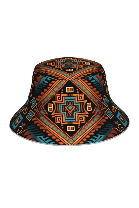 Reflective Bucket Hat Sun Hats Outdoor Travel Beach Packable Cap , Native Southwest Tribal Indian Aztec