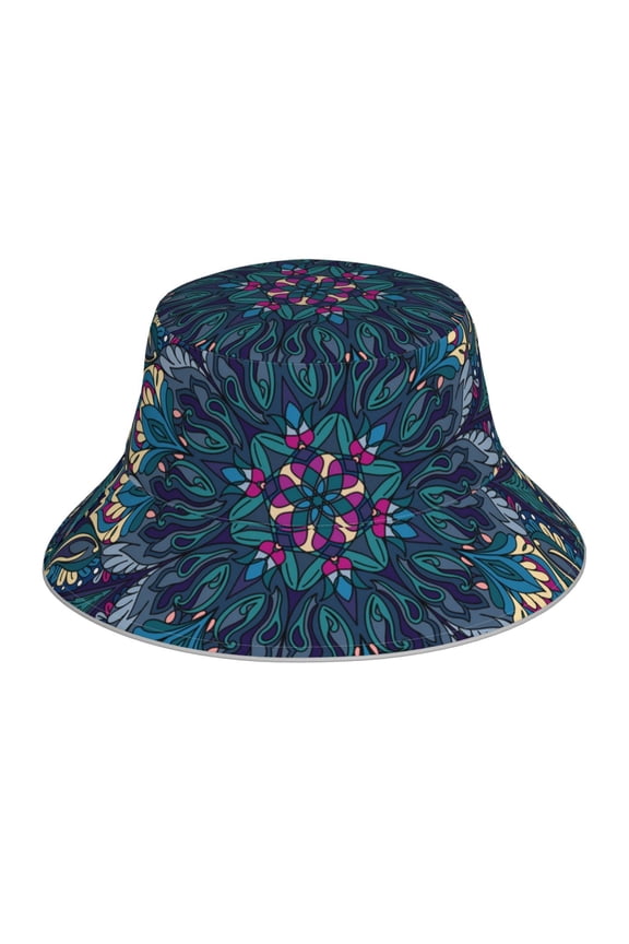 Reflective Bucket Hat Sun Hats Outdoor Travel Beach Packable Cap , Peacock Feather Indian Tribal