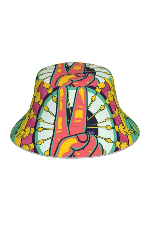 Reflective Bucket Hat Sun Hats Outdoor Travel Beach Packable Cap , Psychedelic Love Generation Hippie