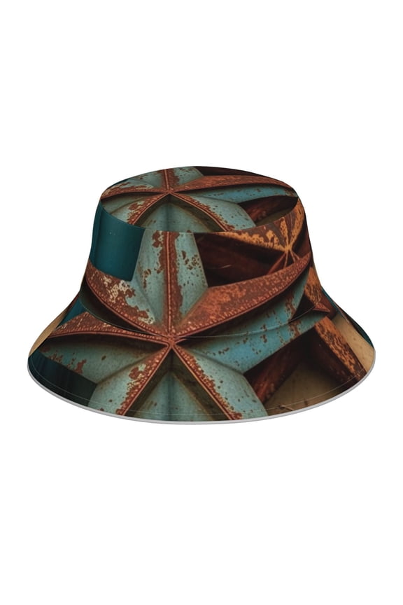 Reflective Bucket Hat Sun Hats Outdoor Travel Beach Packable Cap , Rusty Stars Country Primitive Rustic Vintage