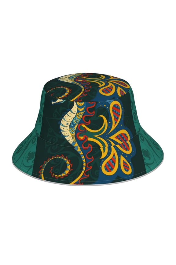 Reflective Bucket Hat Sun Hats Outdoor Travel Beach Packable Cap , Seahorse Arts Sea Horse Hippocampus