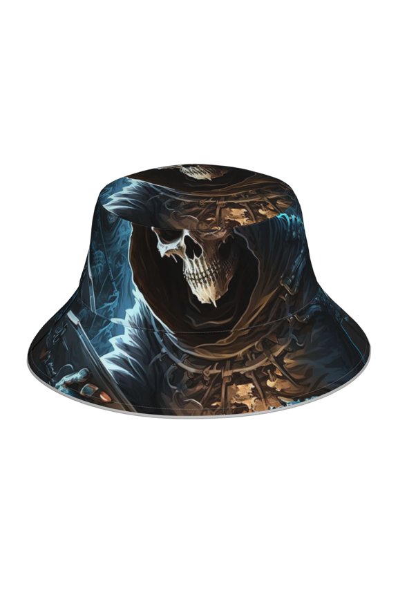 Reflective Bucket Hat Sun Hats Outdoor Travel Beach Packable Cap , Skull Funny Grim Reaper Play Games