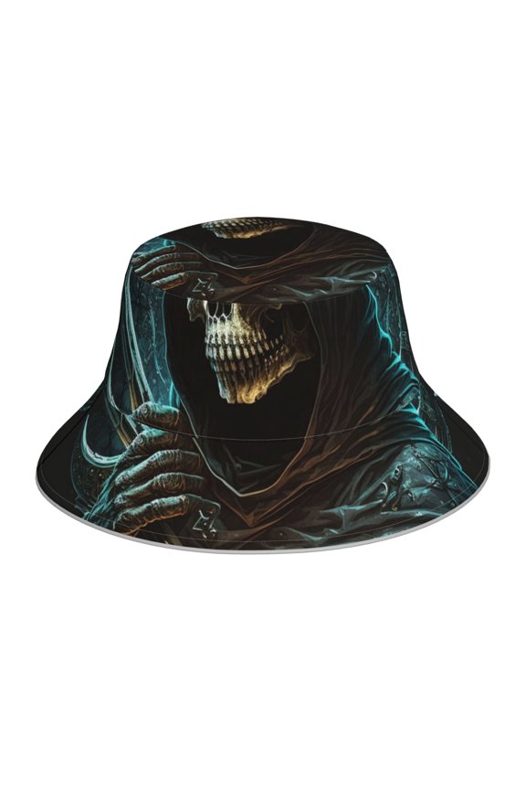 Reflective Bucket Hat Sun Hats Outdoor Travel Beach Packable Cap , Skull Gothic Death Grim Reaper