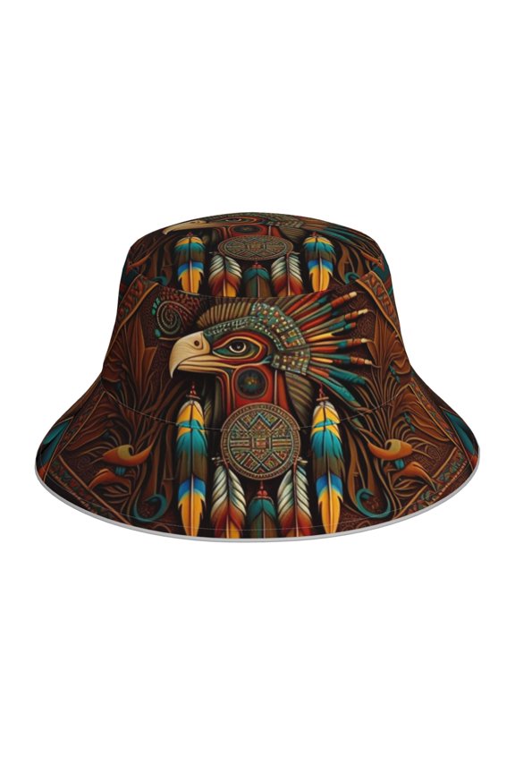 Reflective Bucket Hat Sun Hats Outdoor Travel Beach Packable Cap , Southwestern Ethnic Art Native