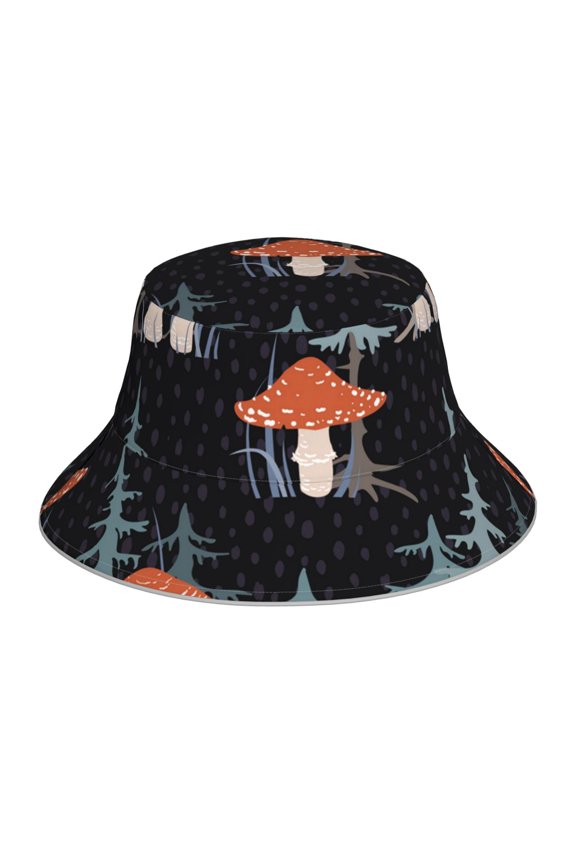 Reflective Bucket Hat Sun Hats Outdoor Travel Beach Packable Cap , Tree Mushroom Magic