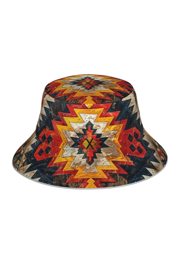 Reflective Bucket Hat Sun Hats Outdoor Travel Beach Packable Cap , Vintage Ethnic Aztec Native Southwest American