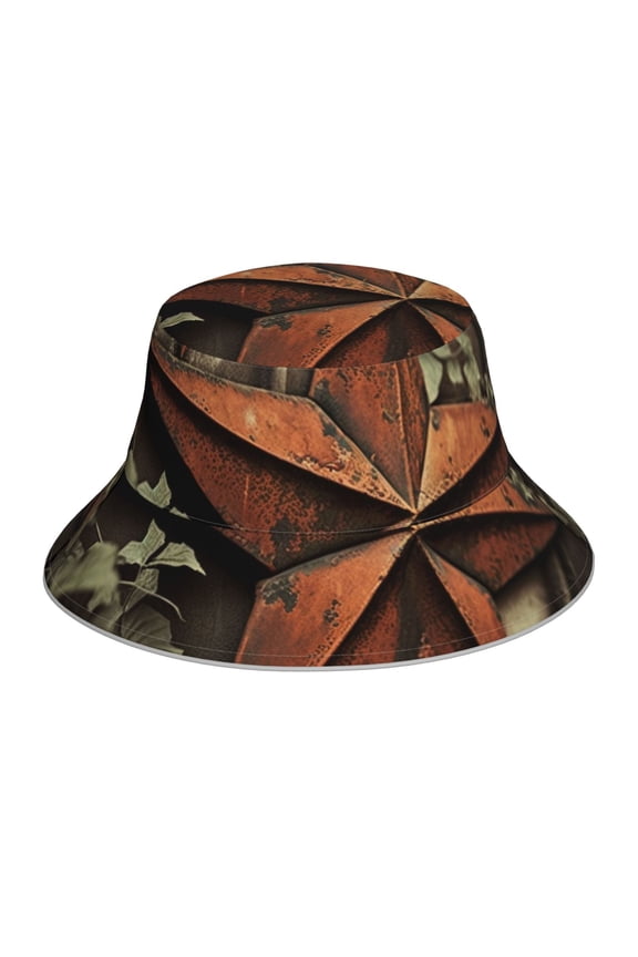 Reflective Bucket Hat Sun Hats Outdoor Travel Beach Packable Cap , Vintage Rusty Stars Primitive Country Rustic
