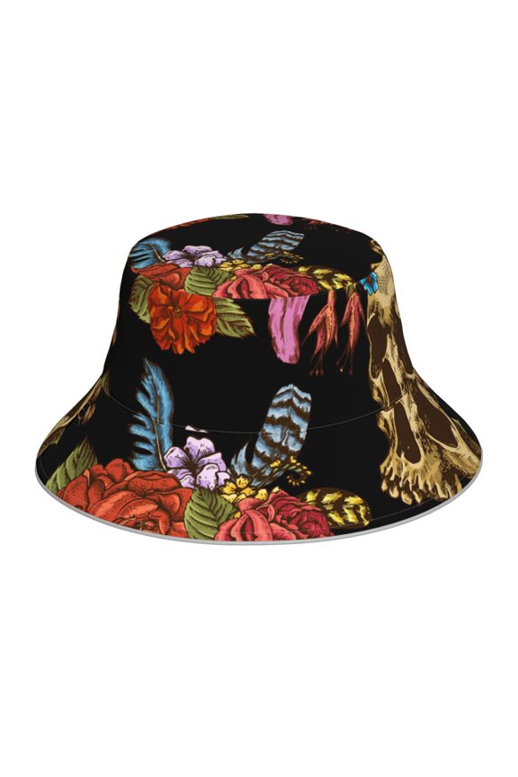 Reflective Bucket Hat Sun Hats Outdoor Travel Beach Packable Cap , Watercolor Skull Flowers Day Dead