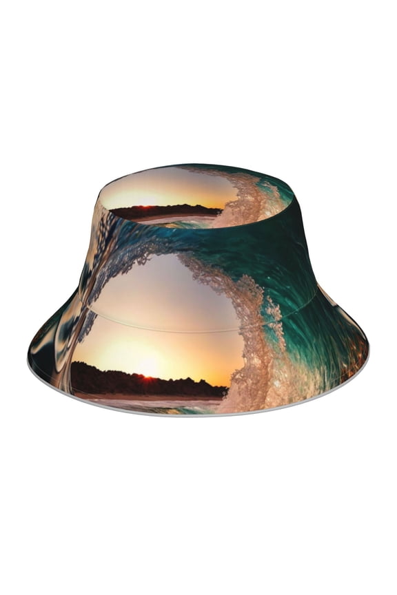 Reflective Bucket Hat Sun Hats Outdoor Travel Beach Packable Cap , Wave Inside Hollow Morning Surf
