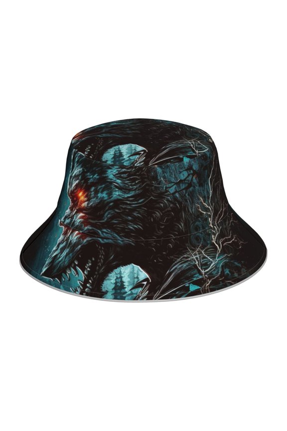 Reflective Bucket Hat Sun Hats Outdoor Travel Beach Packable Cap , Werewolf Howling Night Cool Wolf