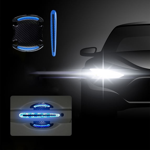Reflective Car Door Handle Protector Film, Invisible Scratch-Resistant Carbon Fiber Sticker Set, Weatherproof PVC Door Bowl Guard for Paint Protection and Night Visibility