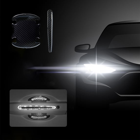 Reflective Car Door Handle Protector Film, Invisible Scratch-Resistant Carbon Fiber Sticker Set, Weatherproof PVC Door Bowl Guard for Paint Protection and Night Visibility