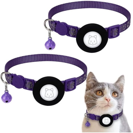 Reflective Cat Collar with Bell and Silicone Waterproof Air-tag Holder, 2 Pack Adjustable Cat Dog Collar, Breakaway Cat Collars, Pet Supplies,for Cat Kitten Puppy