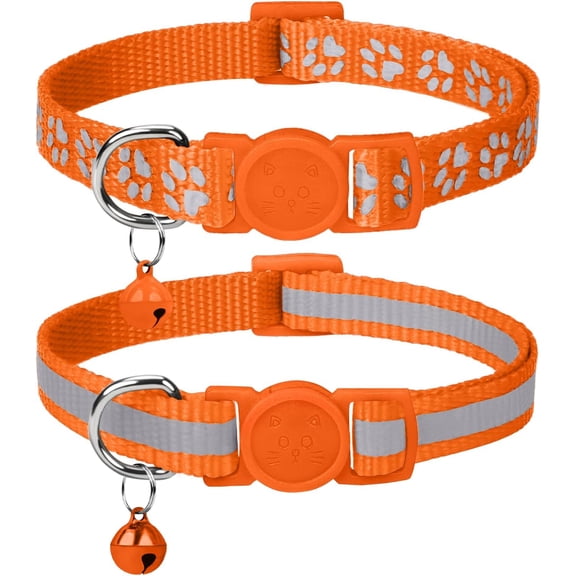 Reflective Cat Collar Breakaway with Bell, High Visibility Night Strip, Lightweight Adjustable Nylon for Boy Girl Cats, 2 Pack, 7.5-12.5 Inch, Oran