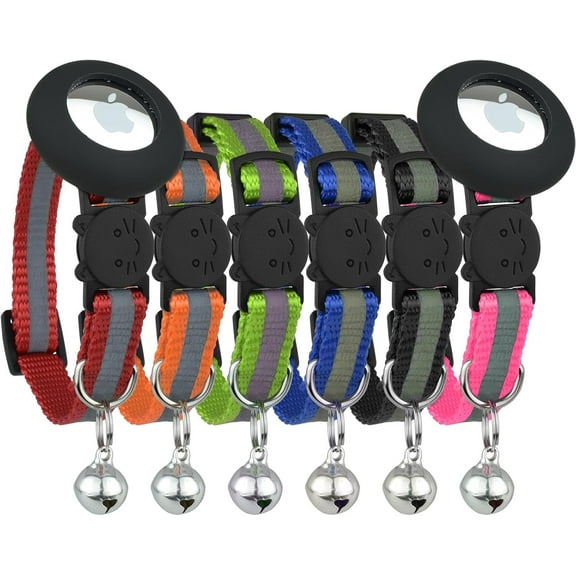 Reflective Cat Collar with Bell, Set of 6, Solid & Safe Collars for Cats, Nylon, Mixed Colors, Pet Collar, Breakaway Cat Collar Charms