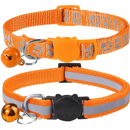 Reflective Cat Collars Breakaway with Bell, 2 Pack Girl Boy Pet Kitten Collar Adjustable 7.5-12.5 Inch, Orange