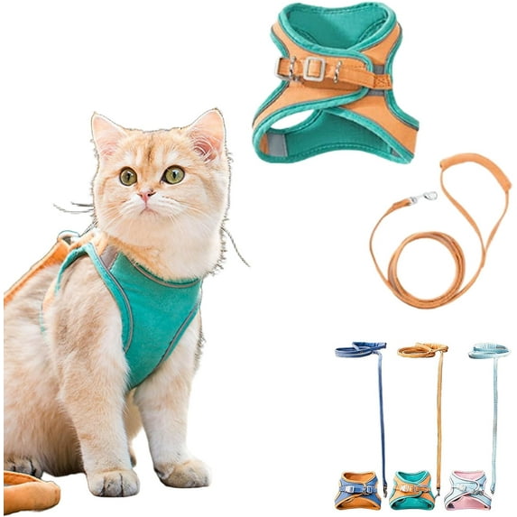 Reflective Cat Harness and Leash Set, Escape Resistant Adjustable Pet Harness for Small Medium Large Cats, Kittens, Puppies and Rabbits