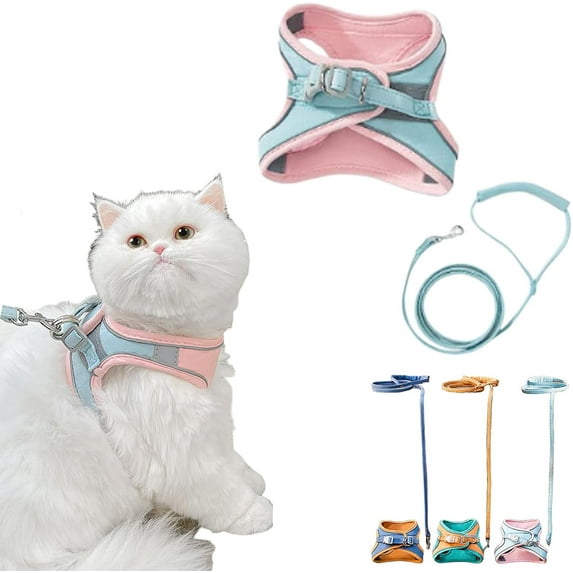 Reflective Cat Harness and Leash Set, Escape Resistant Adjustable Pet Harness for Small Medium Large Cats, Kittens, Puppies and Rabbits