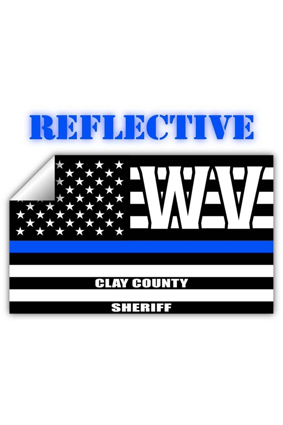 Reflective Clay County West Virginia WV Thin Blue Line Stealthy Old Glory USA Flag | Honoring Law Enforcement Officers Sheriffs | County State Decal Bumper Sticker 3M Vinyl 3" x 5"
