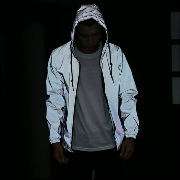 Reflective Coat Hooded Windbreaker Fashion Runing Pocket Jacket Reflective Jacket Men/women Harajuku Windbreaker Jackets Hooded Streetwear Coat