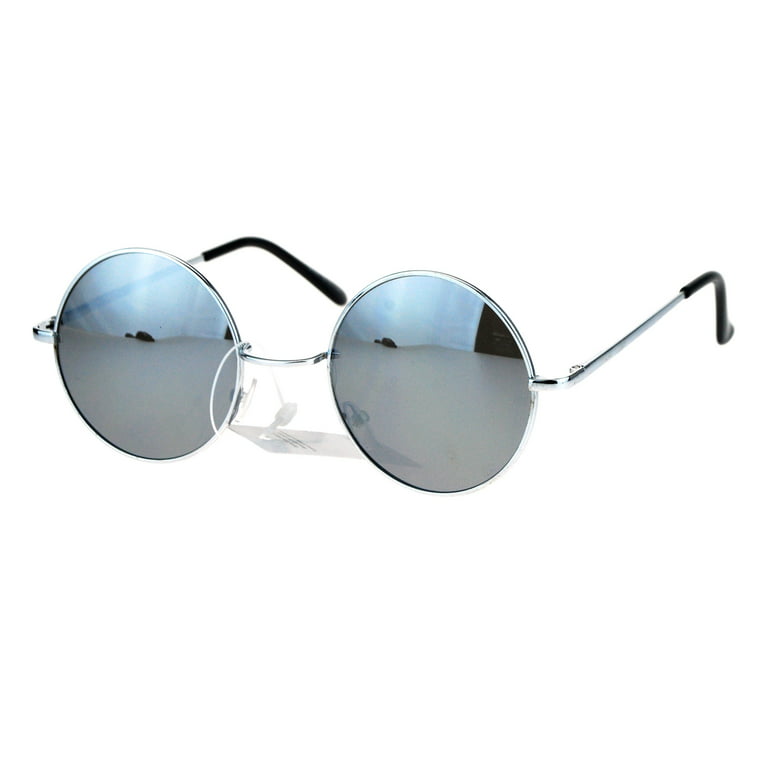 Reflective Color Mirrored Hippie Groove Round Circle Lens Retro Sunglasses  Silver Mirror