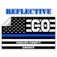 thumbnail image 1 of Reflective Conejos County Colorado CO Thin Blue Line Stealthy Old Glory USA Flag | Honoring Law Enforcement Officers Sheriffs | County State Decal Bumper Sticker 3M Vinyl 3" x 5", 1 of 3