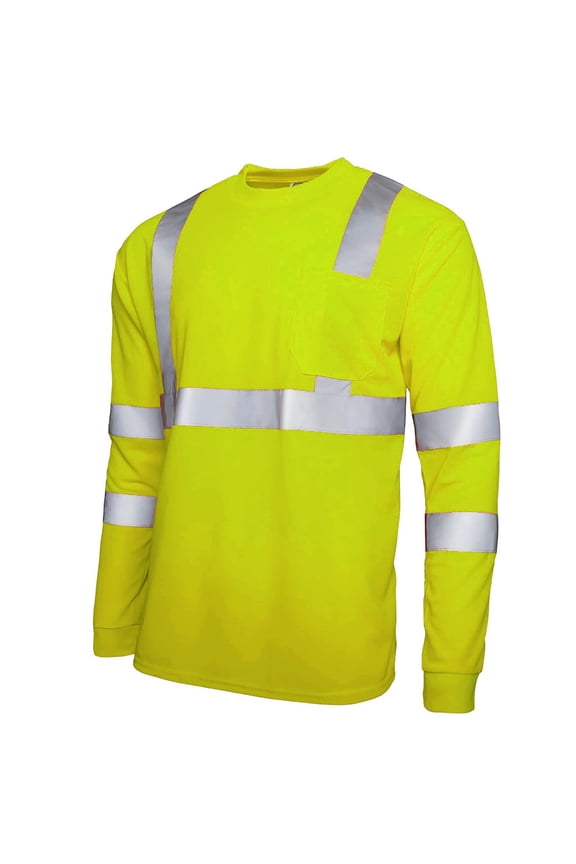 Work Shirts Men High Visibility Pullover Tops Tees Crew Neck Long Sleeve Safety Shirt