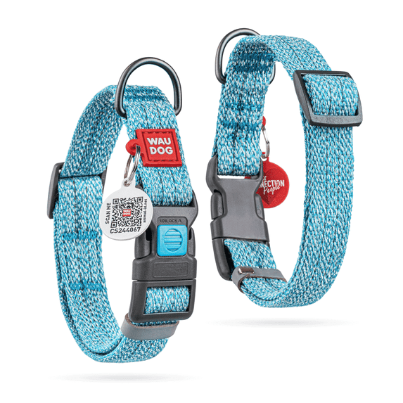 Reflective Cotton Dog Collar Eco-Friendly Alt to Nylon Collar for Small Medium and Large Dogs | Pet Collar with QR Tag - Puppy Collar for Large Breed Dogs - Adjustable Male Female Dog Collar - Blue