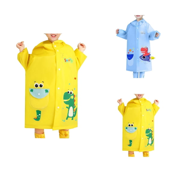 Reflective Dinosaur Rain Poncho for Kids, Waterproof Hooded Raincoat for Kindergarten Boys & Girls, School Rain Wear for Walking & Cycling