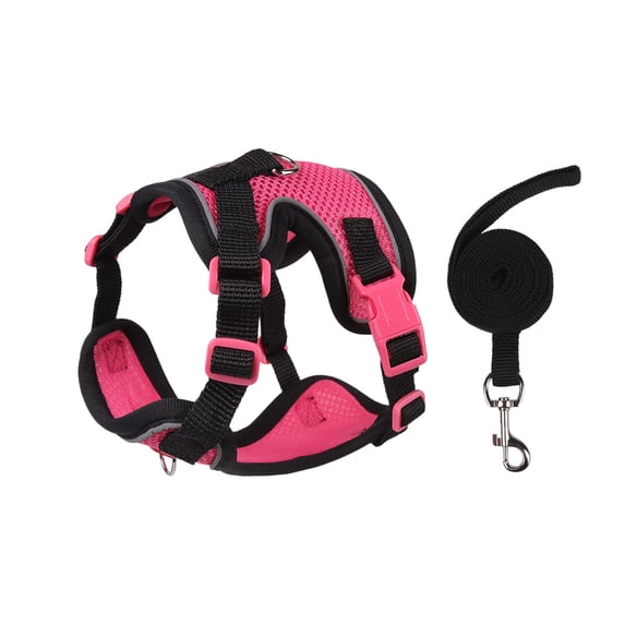 Reflective Dog & Cat Harness with 3.94ft Long Leash, Breathable Adjustable Escape Proof Vest for Night Safety & Daily Walks, Hot Pink