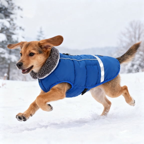 Reflective Dog Coat Winter Jacket with Thicken Fleece Lining,Waterproof Windproof Cold Weather Puppy Apparel,Adjustable Warm Pet Vest for Small Dogs,Medium Dogs,Large Dogs for Outdoor Safety(Blue,M)