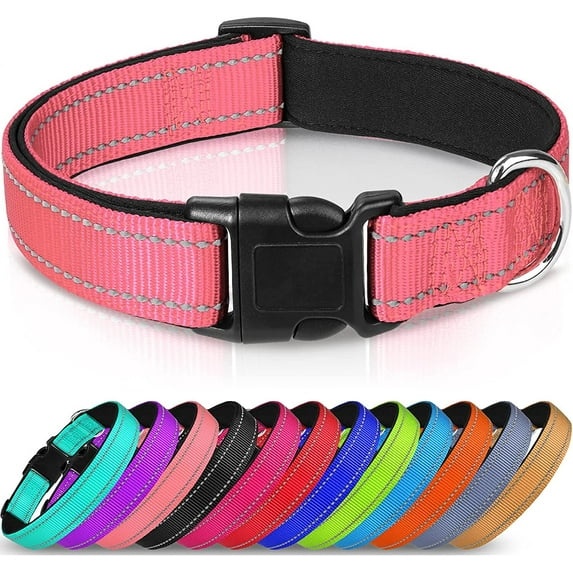 Reflective Dog Collar , 11 Colors,Soft Neoprene Padded Breathable Nylon Pet Collar Adjustable for Small Medium Large Extra Large Dogs,4 Sizes