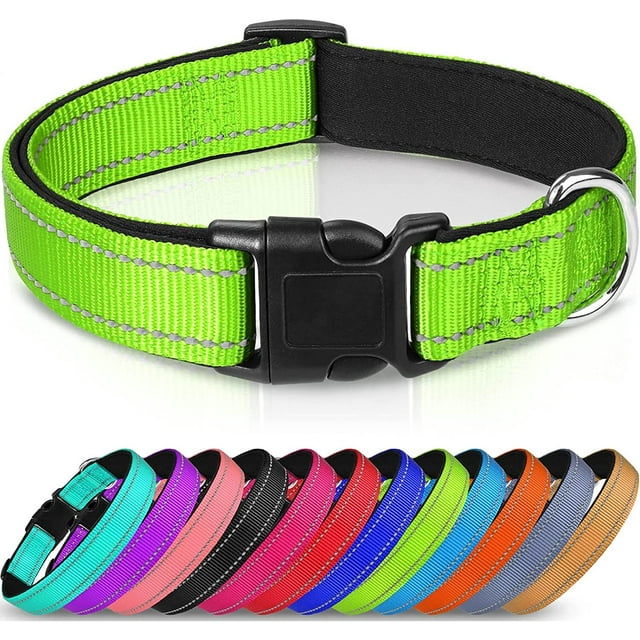 Reflective Dog Collar , 11 Colors,Soft Neoprene Padded Breathable Nylon Pet Collar Adjustable for Small Medium Large Extra Large Dogs,4 Sizes
