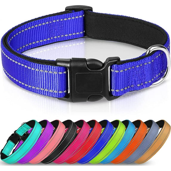 Reflective Dog Collar , 11 Colors,Soft Neoprene Padded Breathable Nylon Pet Collar Adjustable for Small Medium Large Extra Large Dogs,4 Sizes