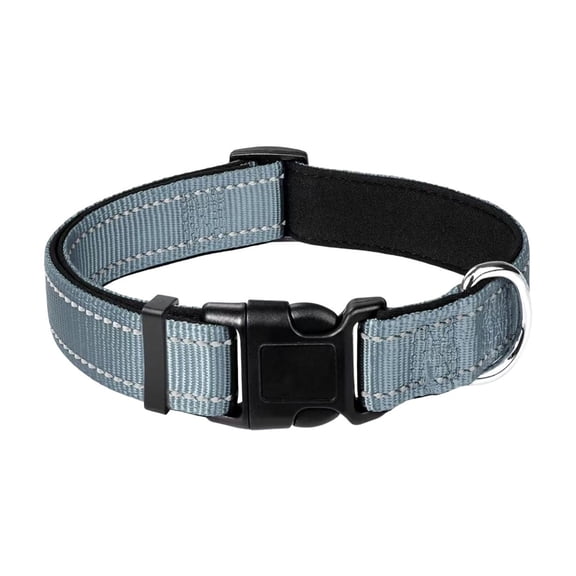 Reflective Dog Collar Adjustable for Medium Dogs, Soft Neoprene Padded Comfortable Nylon Pet Collar with Secure Buckle, 40cm Length for Safe Night Walking and Outdoor Activities
