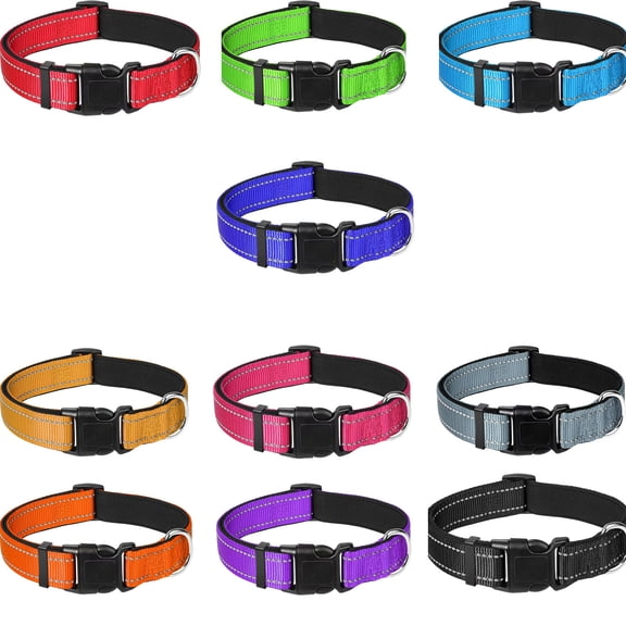 Reflective Dog Collar, Adjustable Soft Neoprene Padded Nylon Pet Collars with Buckle for Medium Dogs, Green,40cm/15.74in