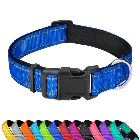 Reflective Dog Collar, Adjustable Soft Neoprene Padded Nylon Pet Collars with Buckle for Small Dogs, Navy Blue,S