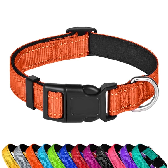Reflective Dog Collar, Adjustable Soft Neoprene Padded Nylon Pet Collars with Buckle for Small Dogs, Navy Blue,S