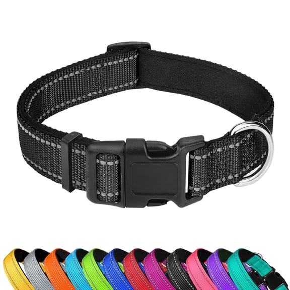 Reflective Dog Collar, Adjustable Soft Neoprene Padded Nylon Pet Collars with Buckle for Small Dogs, Navy Blue,S