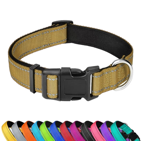 Reflective Dog Collar, Adjustable Soft Neoprene Padded Nylon Pet Collars with Buckle for Small Dogs, Navy Blue,S