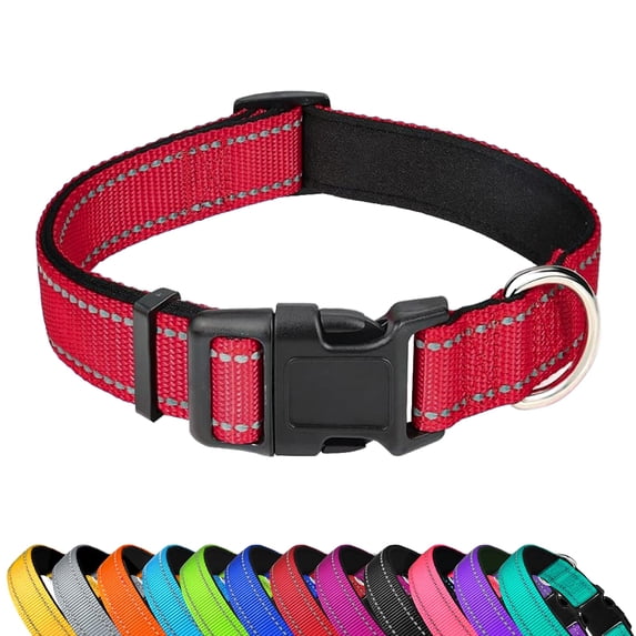 Reflective Dog Collar, Adjustable Soft Neoprene Padded Nylon Pet Collars with Buckle for Small Dogs, Navy Blue,S