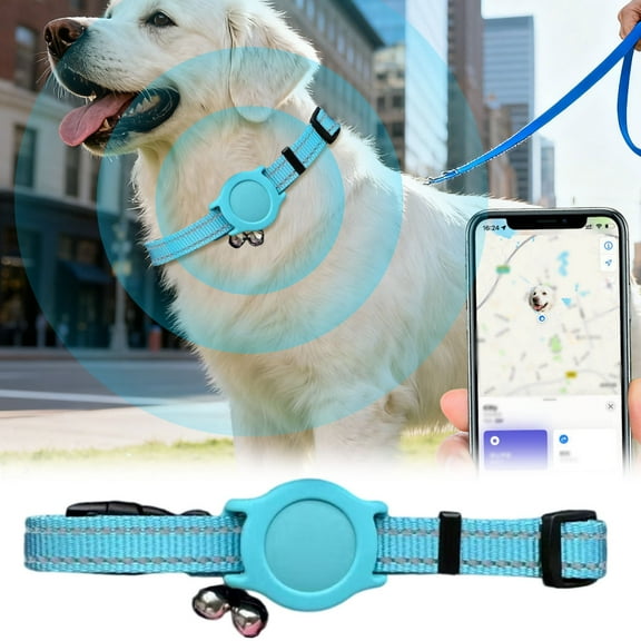 Reflective Dog Collar, Compatible with Apple, Nylon Pet Cat Puppy Collar with Silicone Holder for Small, Medium, Large, and Extra Large Dogs,B Blue